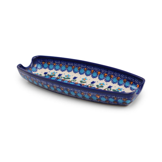 9"X4" corn holder.Pattern: Tulips Blue
