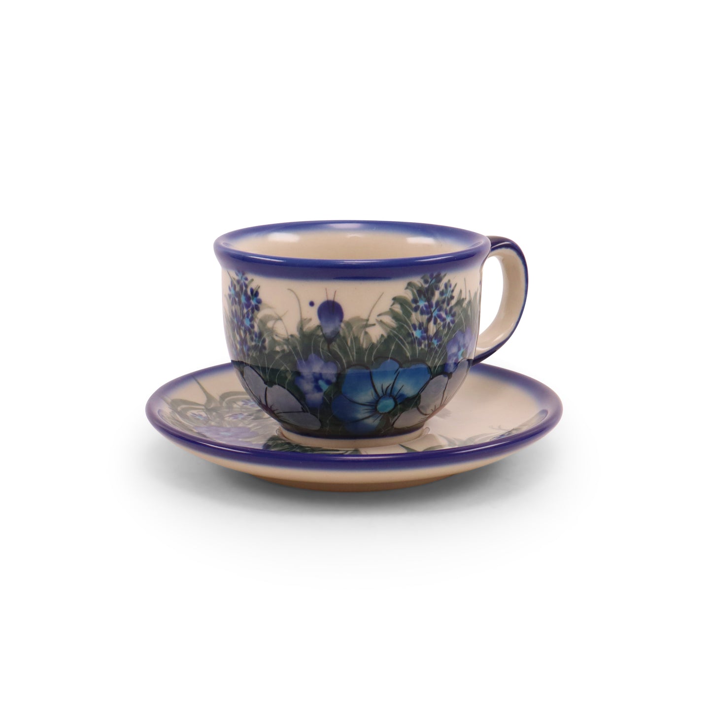 8oz Teacup and Saucer. Pattern: Cool Blues