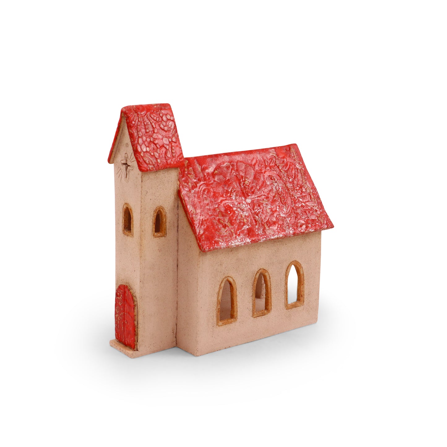 7"x4"x7.5" Cathedral Luminary. Pattern: Red Roof