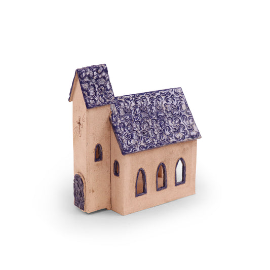 7"x4"x7.5" Cathedral Luminary. Pattern: Blue Roof