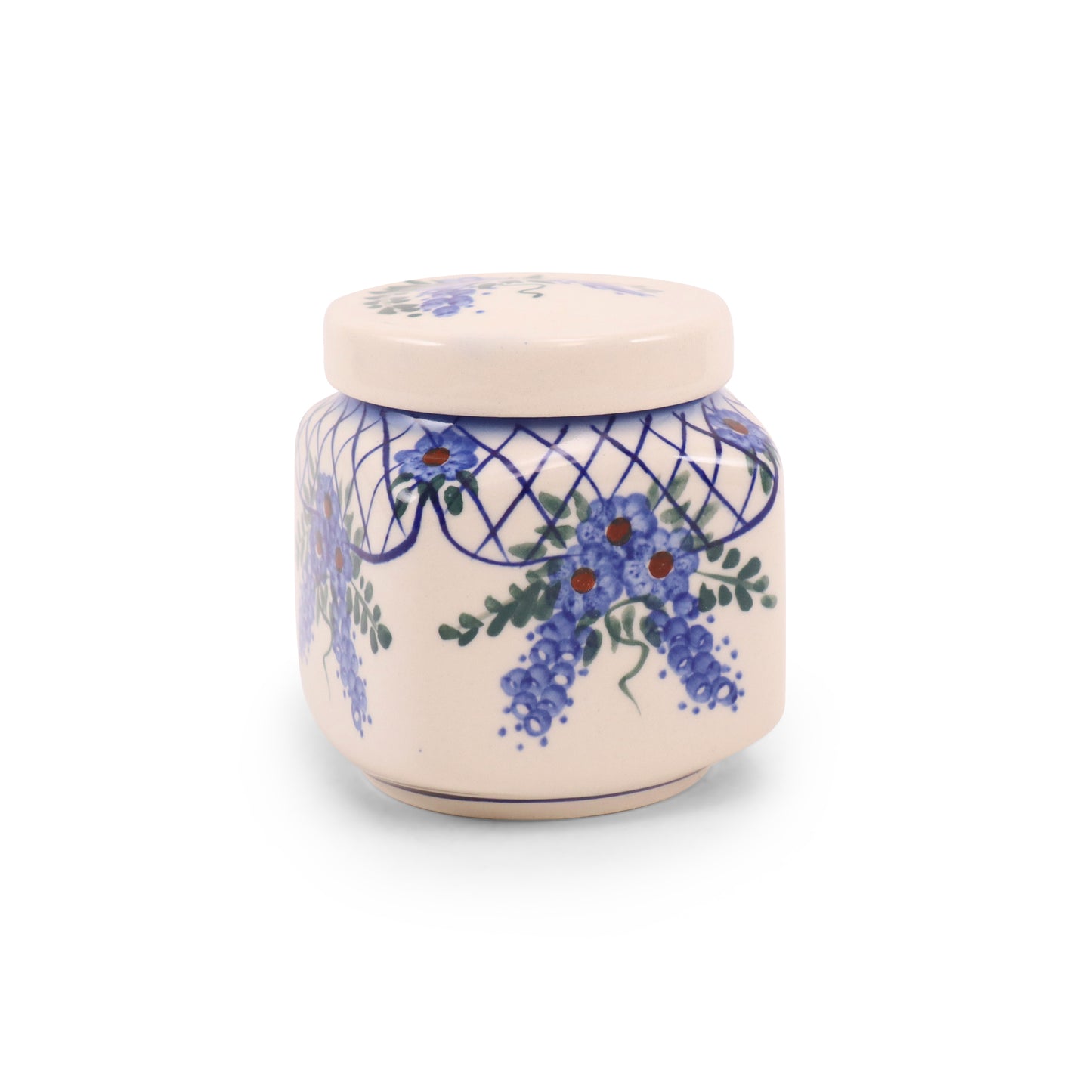0.5L Small Square Canister. Pattern: Cobalt Lattice