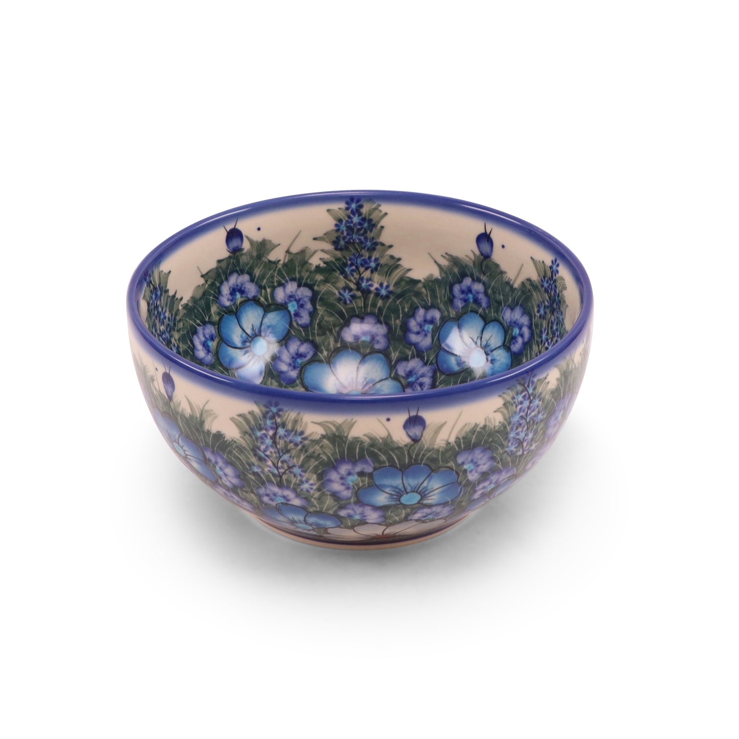 7.5" Serving Bowl with Lid. Pattern: Cool Blues