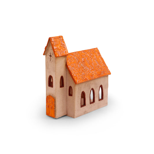 7"x4"x7.5" Cathedral Luminary. Pattern: Orange Roof