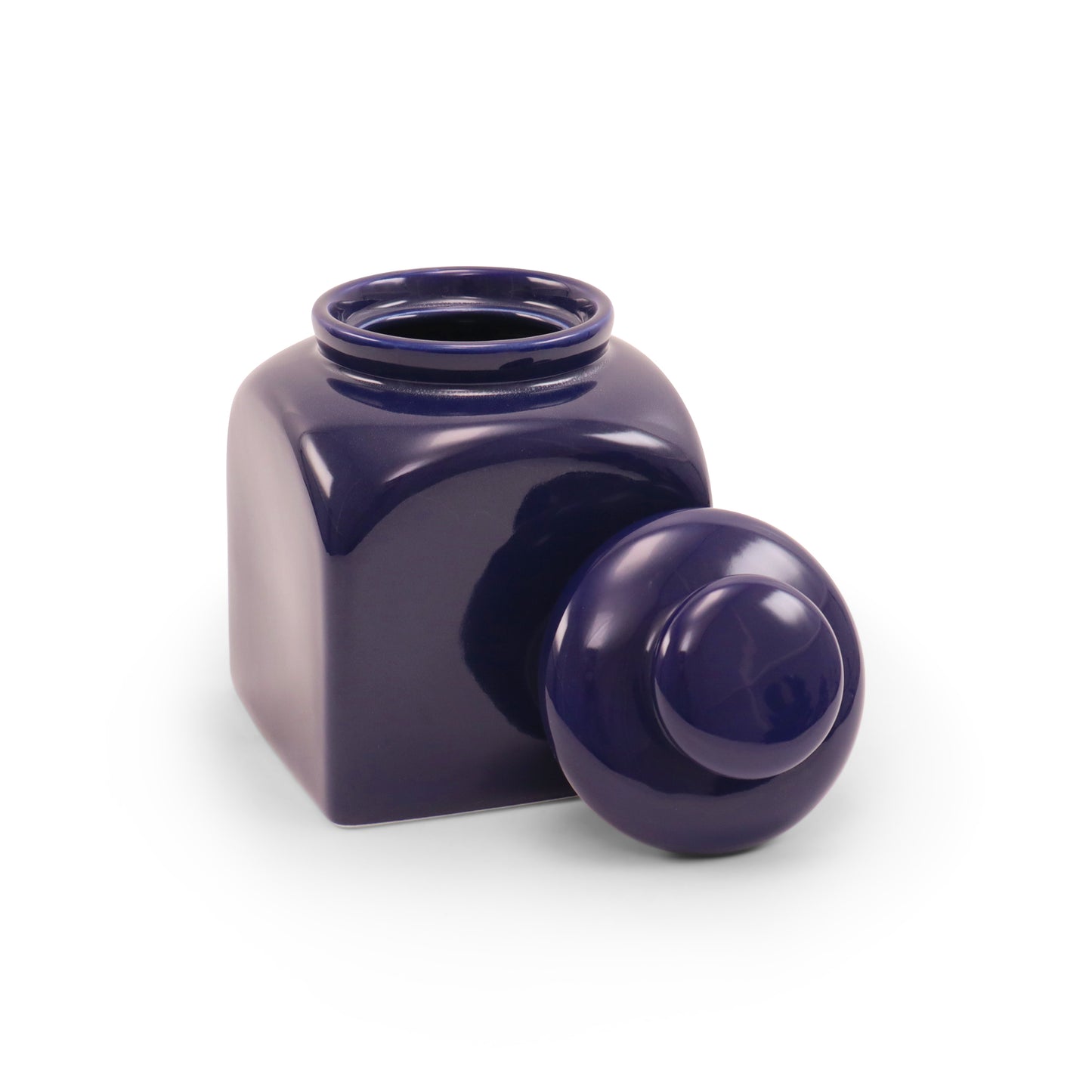 5"x5"x7" Container With Lid. Pattern: Cobalt