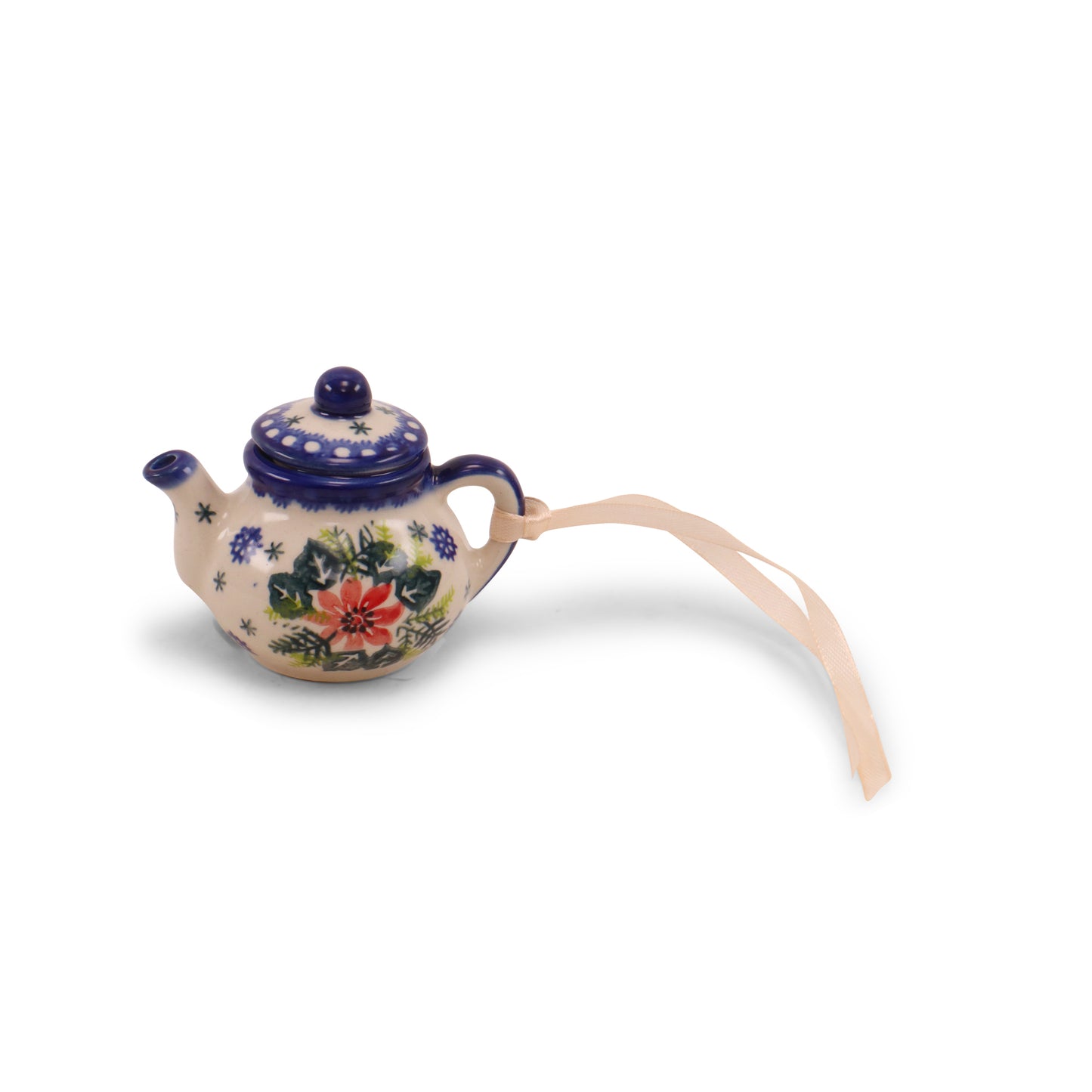 3.5"x3" Teapot Ornament. Pattern: Mistletoe