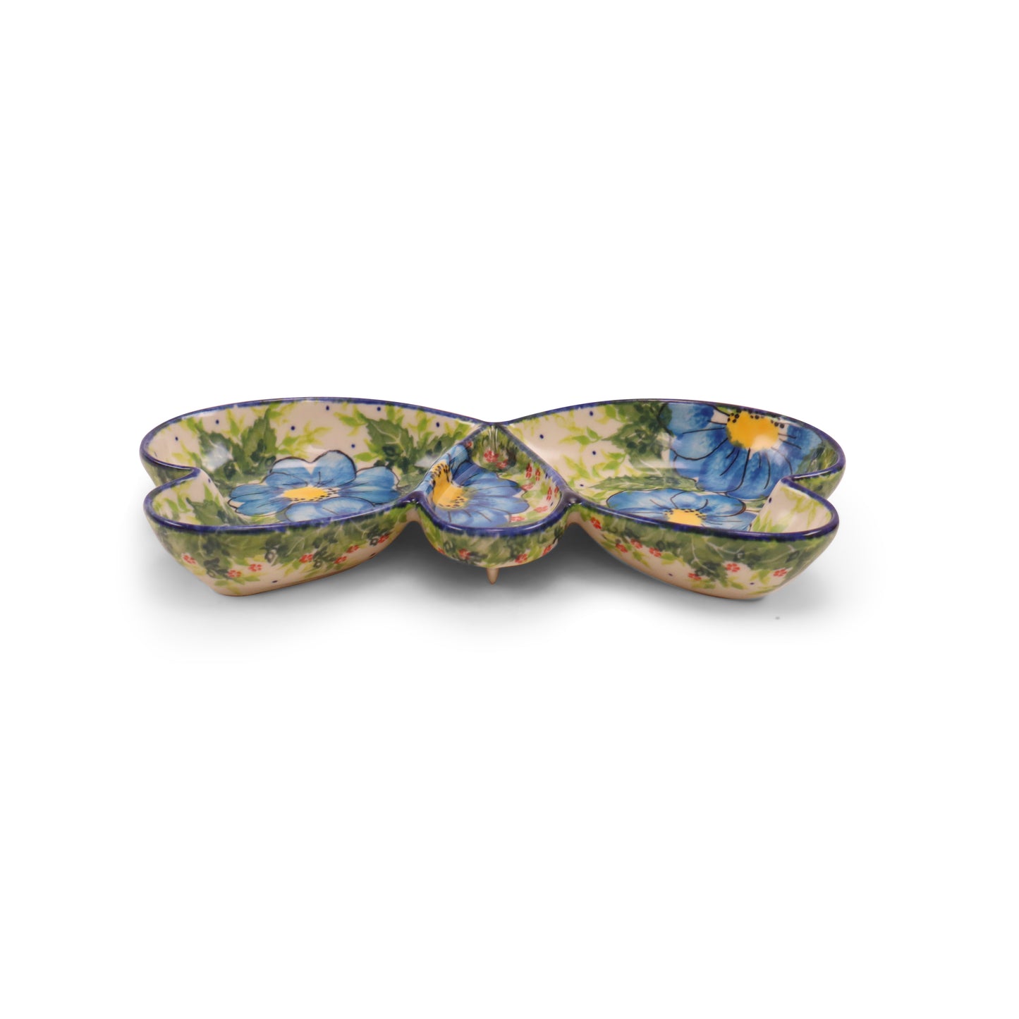 10"x4.5" Divided Butterfly Dish. Pattern: Green Valley Blue