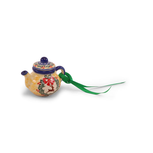 3.5"x3" Teapot Ornament. Pattern: Warm Glow