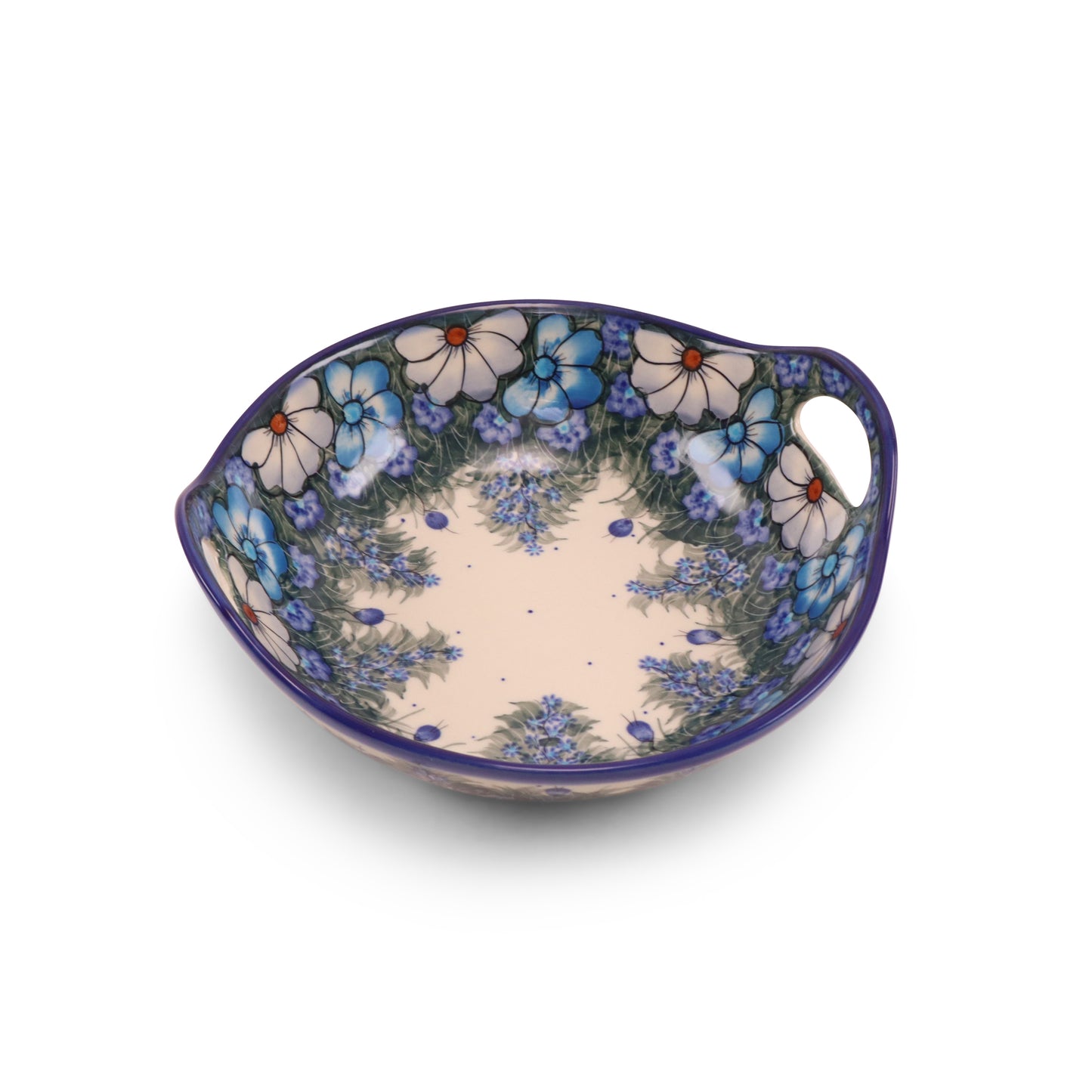 10" Serving Bowl with Handles. Pattern: Cool Blues