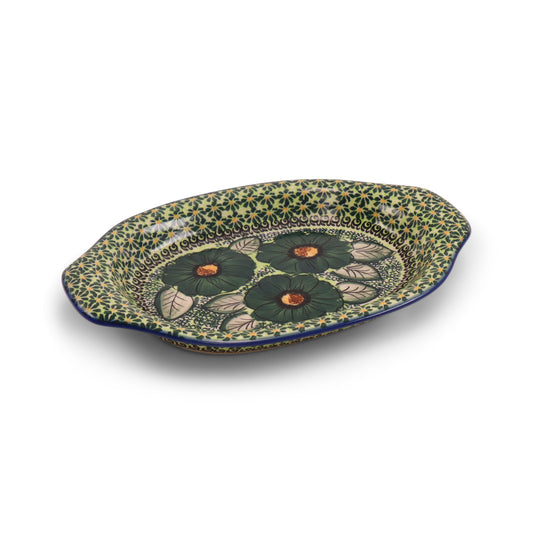 12"x8" Oval Tray with Handles.Pattern: Emerald City