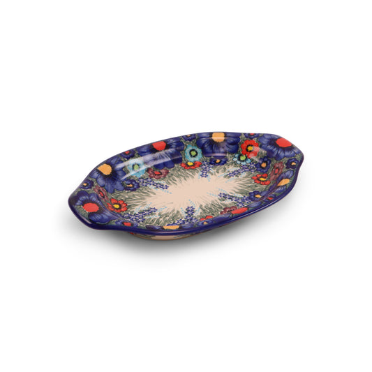 12"x8" Oval Tray with Handles.Pattern: Blooms in Blue