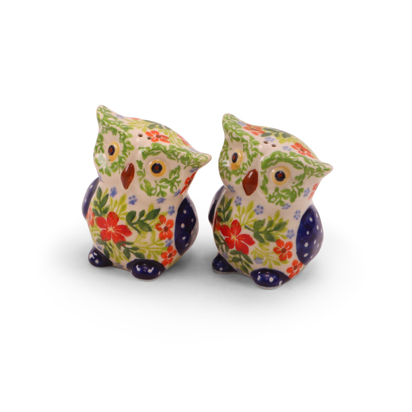 2.5"x3" Owl Salt and Pepper Shaker Set. Pattern: Green Envy