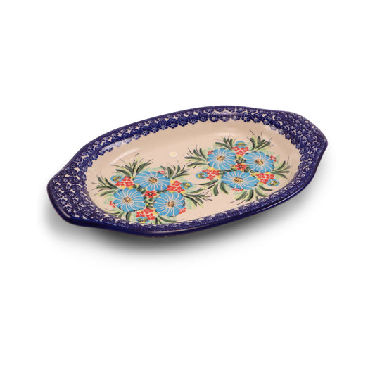 12"x8" Oval Tray with Handles 2Q.Pattern: Fireworks