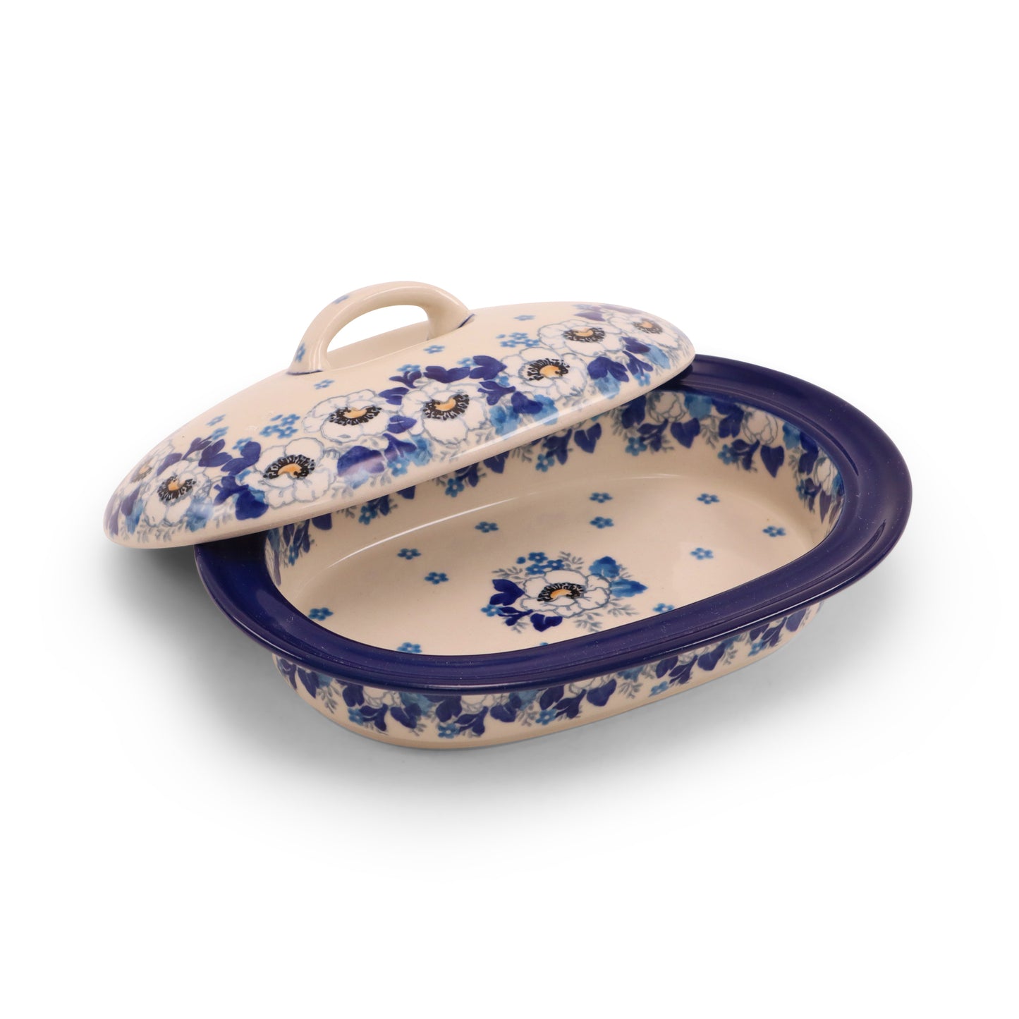 8"x6" Oval Butter Dish.Pattern: Babcia Garden