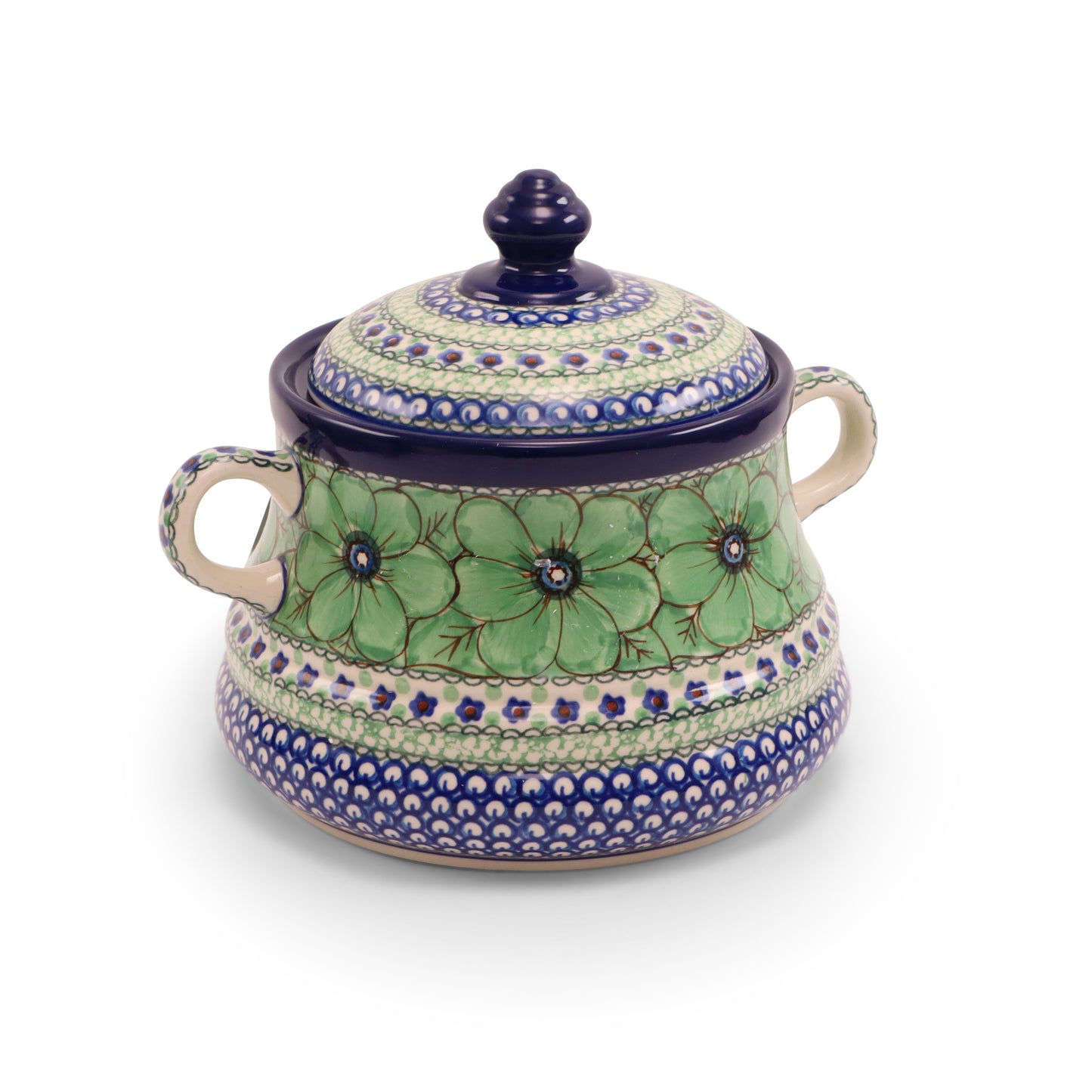 9.5"x7" Cabbage Pot with Handles.Pattern: Jade Poppy