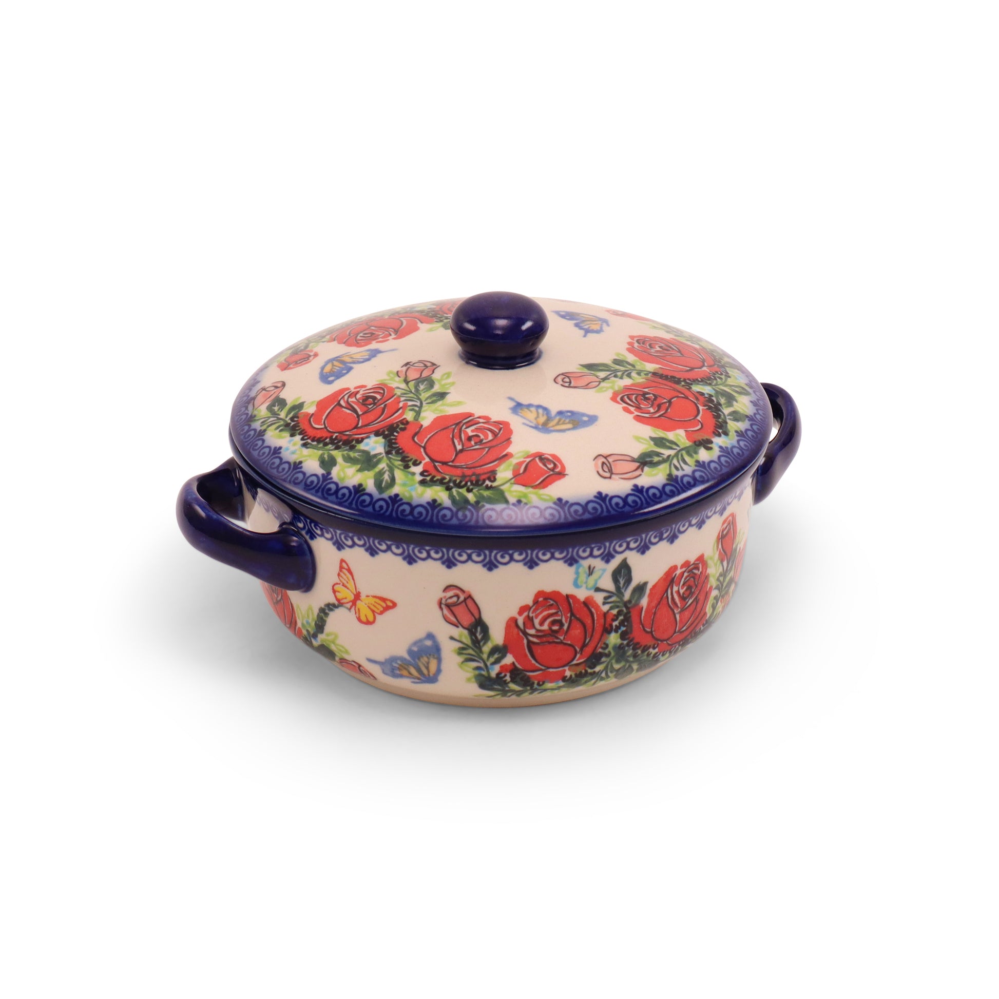 6.5"x2.5" Covered Baker with Handles.Pattern: Rose Garden