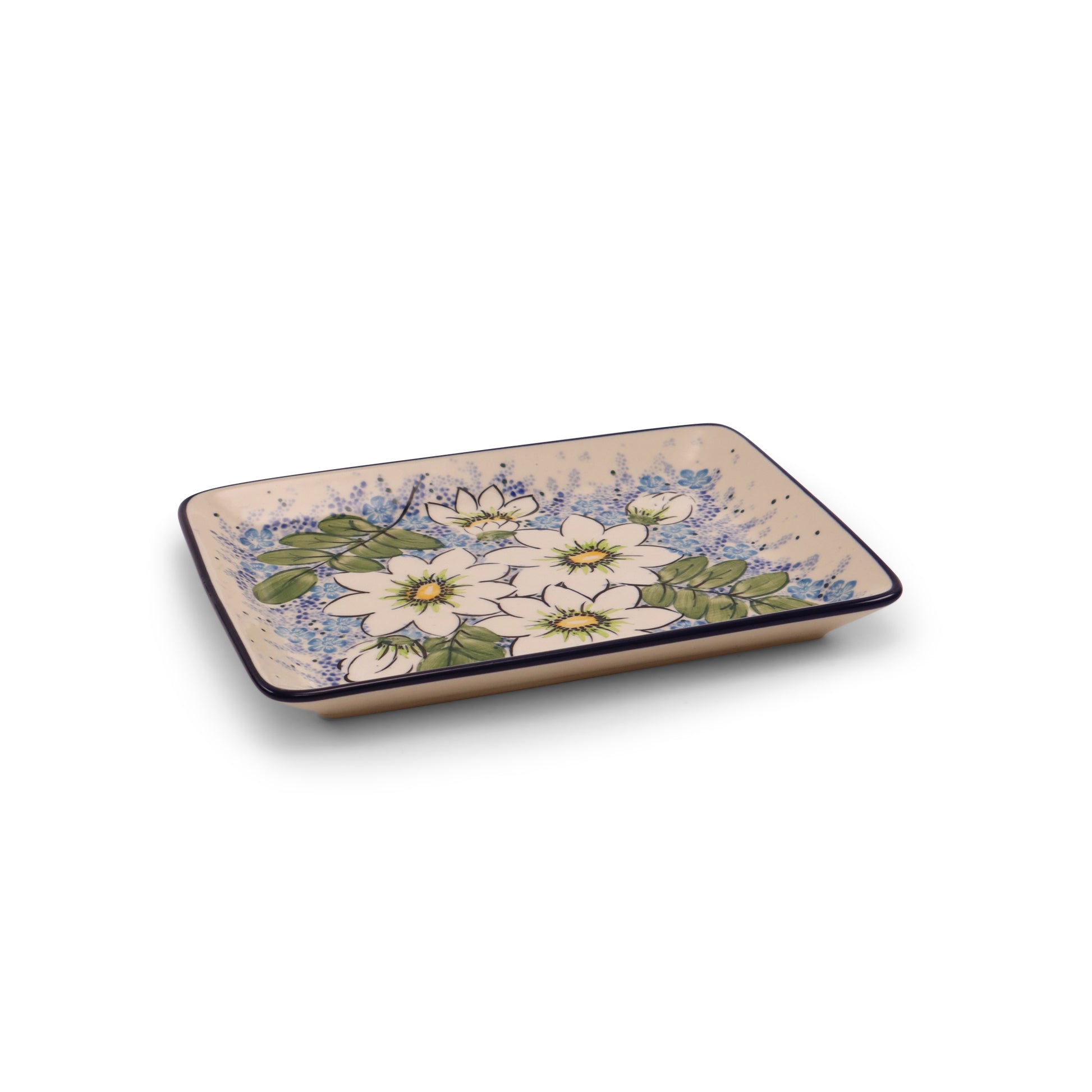 9.5"x7" Rectangular Tray.Pattern: Kiwi Flower