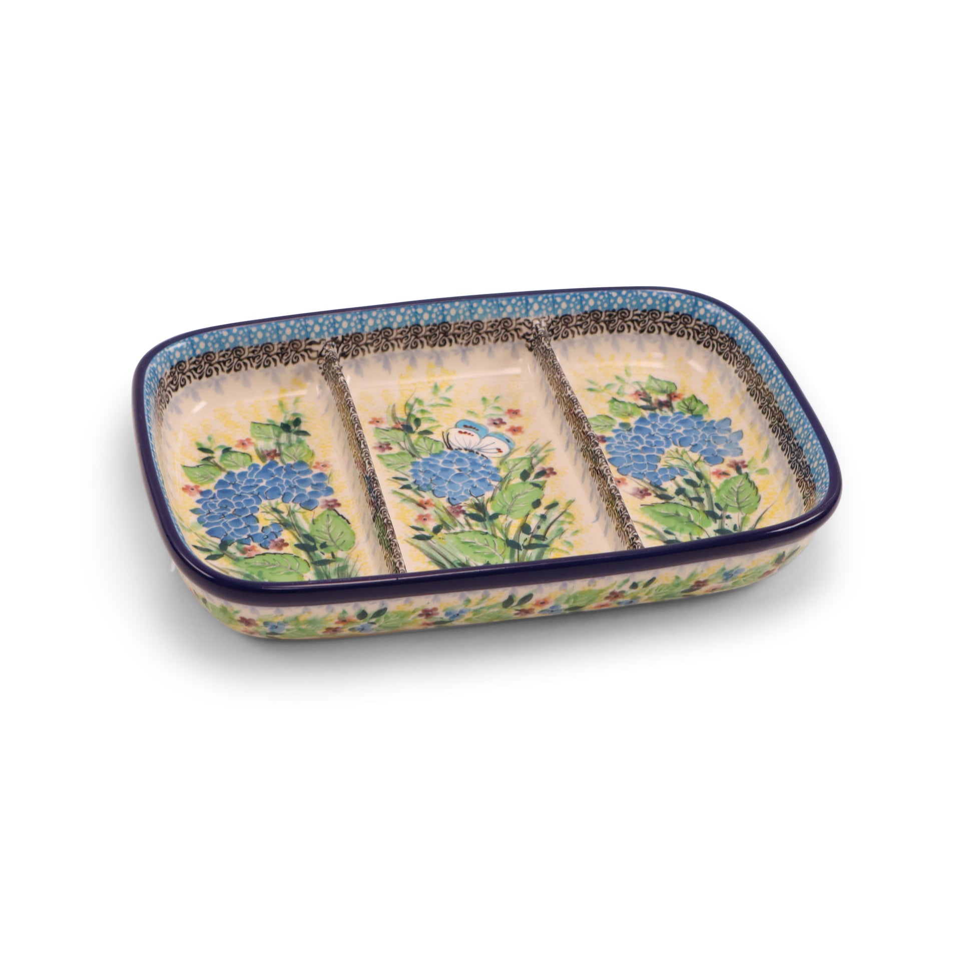 9.5"x7"x1" Rectangular Divided Platter.Pattern: Hydrangea