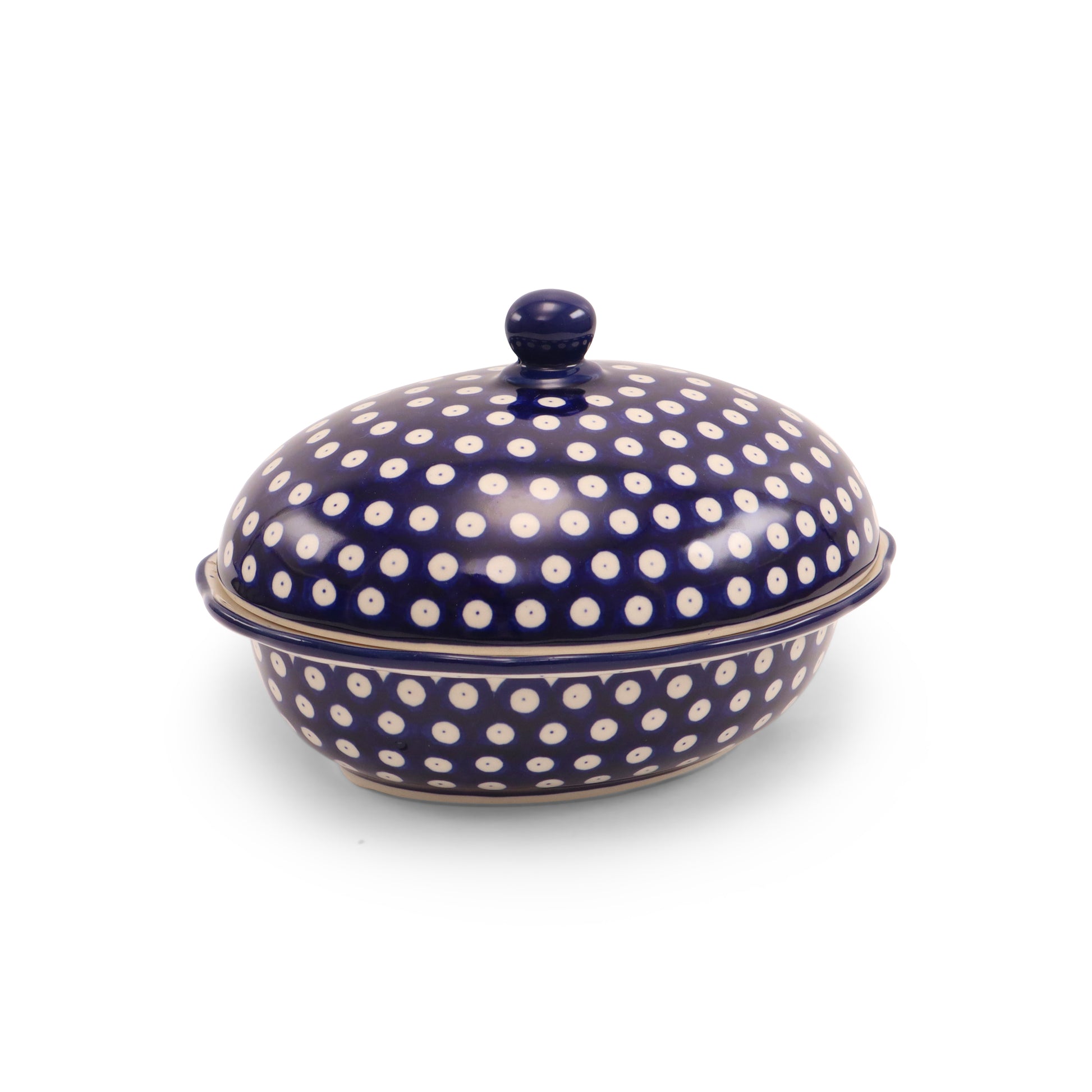 9.5"x8"x3" Covered Oval Baker.Pattern: Owl Eye