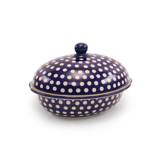 9.5"x8"x3" Covered Oval Baker.Pattern: Owl Eye