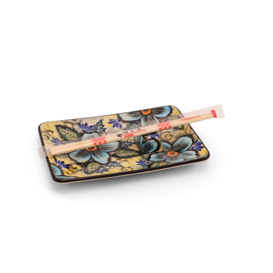 8"x6" Sushi Plate with Stand LE.Pattern: KY Blue