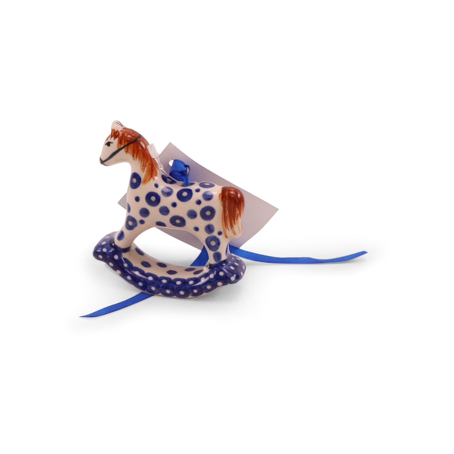 3"x3.5" Rocking Horse Ornament. Pattern: Dots