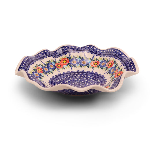 11" Wavy Shallow Bowl.Pattern: Summer Wreath
