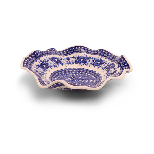 11" Wavy Shallow Bowl.Pattern: Cobalt Meadow