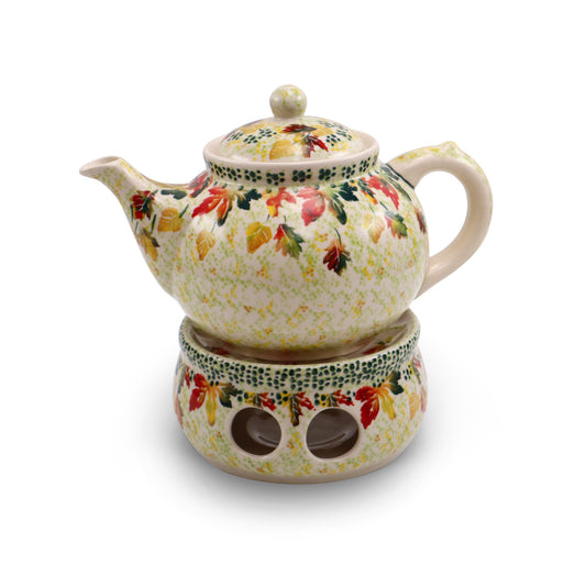 32oz Teapot with Warmer.Pattern: Autumn Leaves