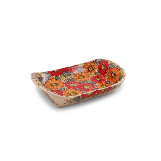 5.5"x9" Rectangular Tray with Handles. Pattern: Warm Embrace