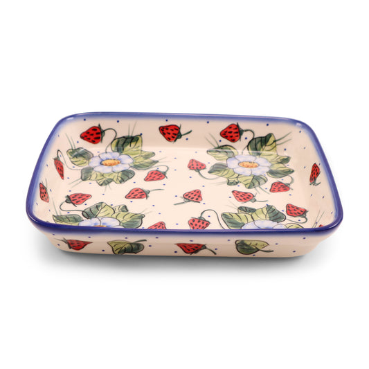 9.5"x7.5" Rectangular Baker. Pattern: Strawberry Shortcake