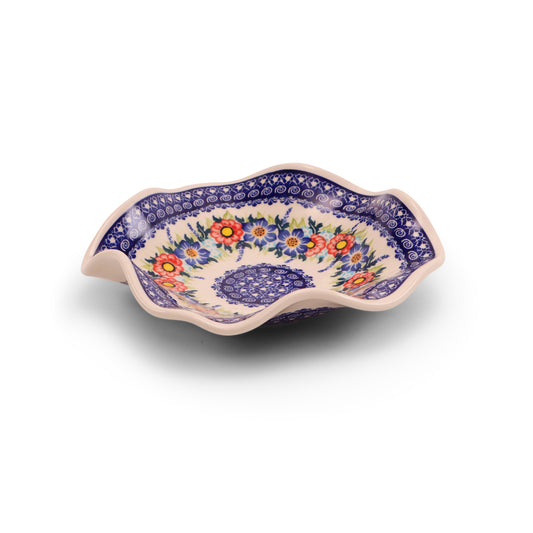 9" Wavy Shallow Bowl.Pattern: Summer Wreath