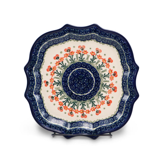 10" Serpentine Plate.Pattern: Peach Spring Daisy