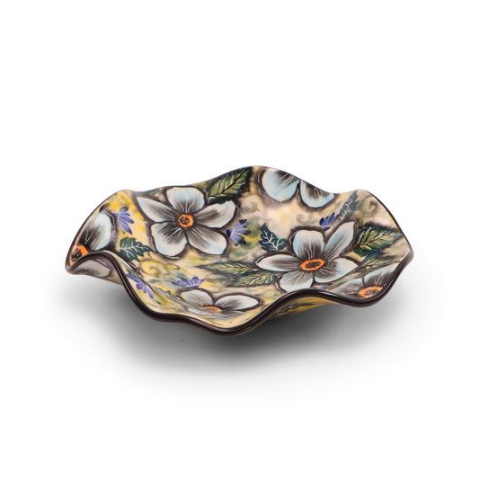 9" Wavy Shallow Bowl LE.Pattern: KY Blue