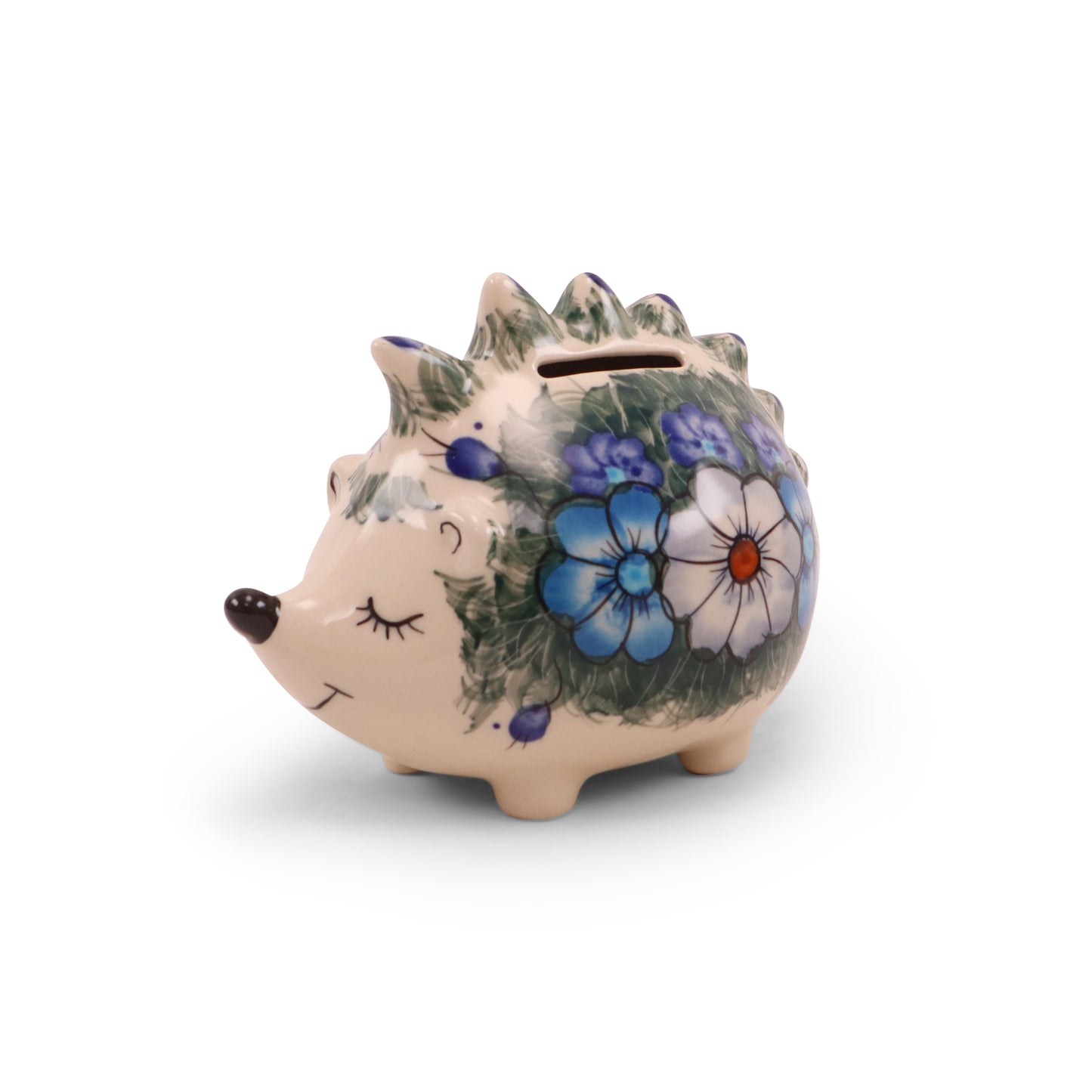 6"x4" Hedgehog Piggy Bank. Pattern: Cool Blues