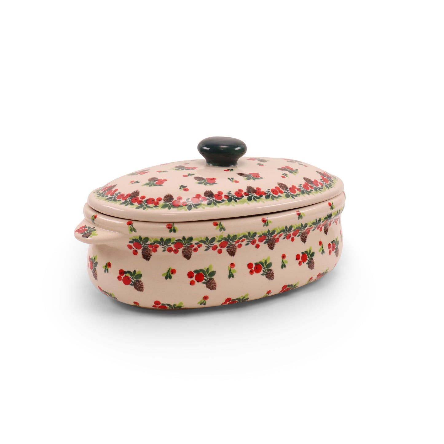 13"x8" Oval Baker with Lid 2Q. Pattern: Pine Bunch