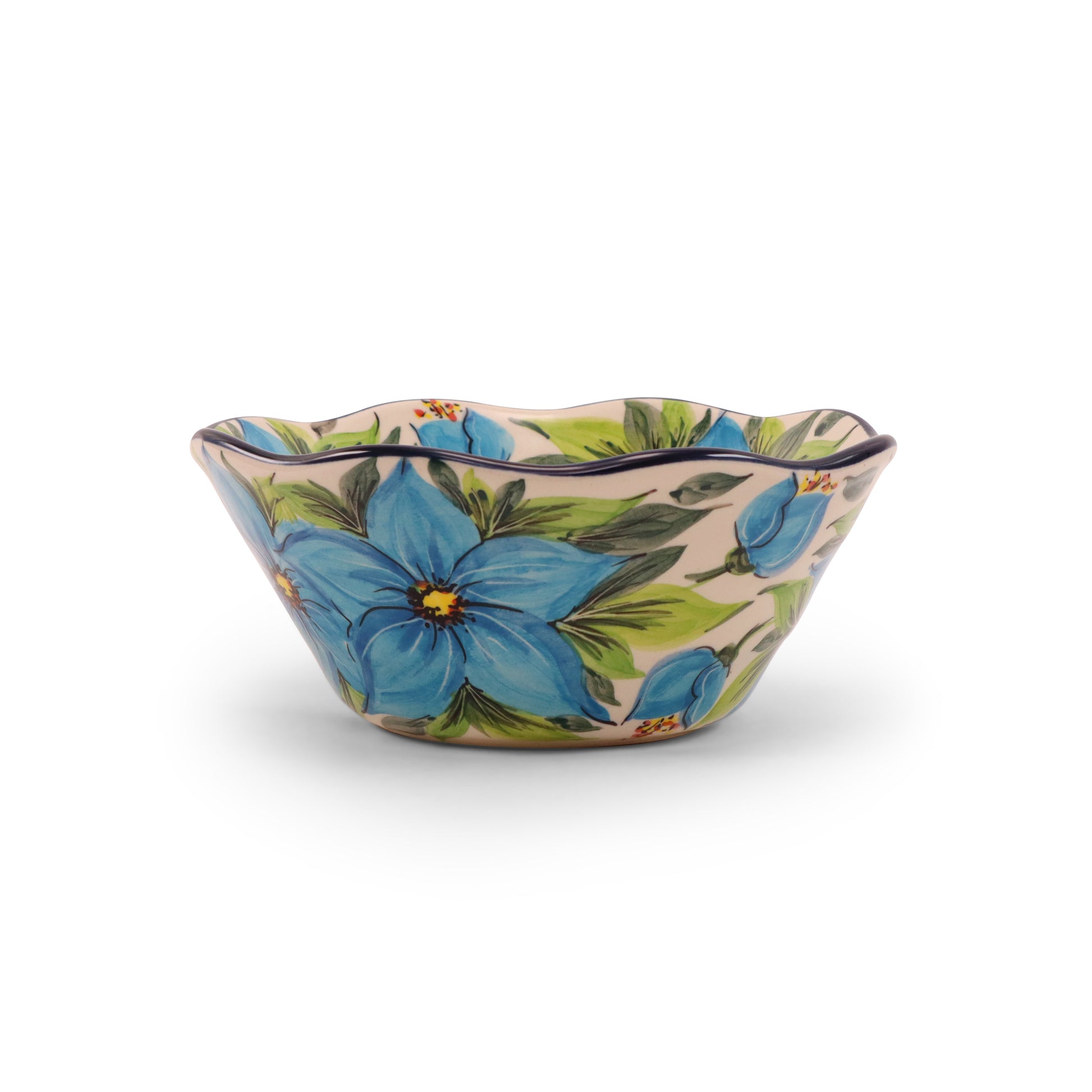 7"x3" Waved Serving Bowl. Pattern: Blue Lily