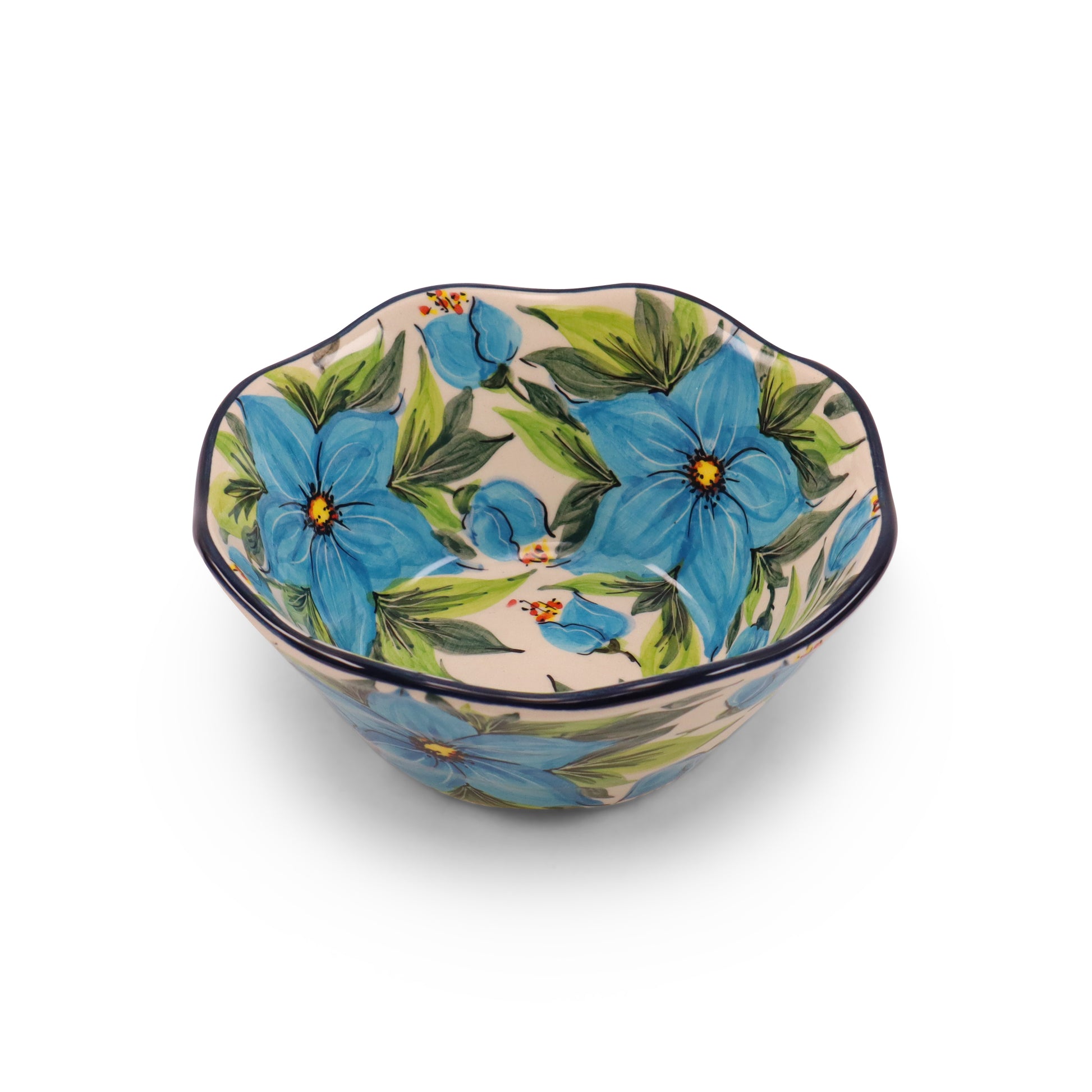 7"x3" Waved Serving Bowl. Pattern: Blue Lily