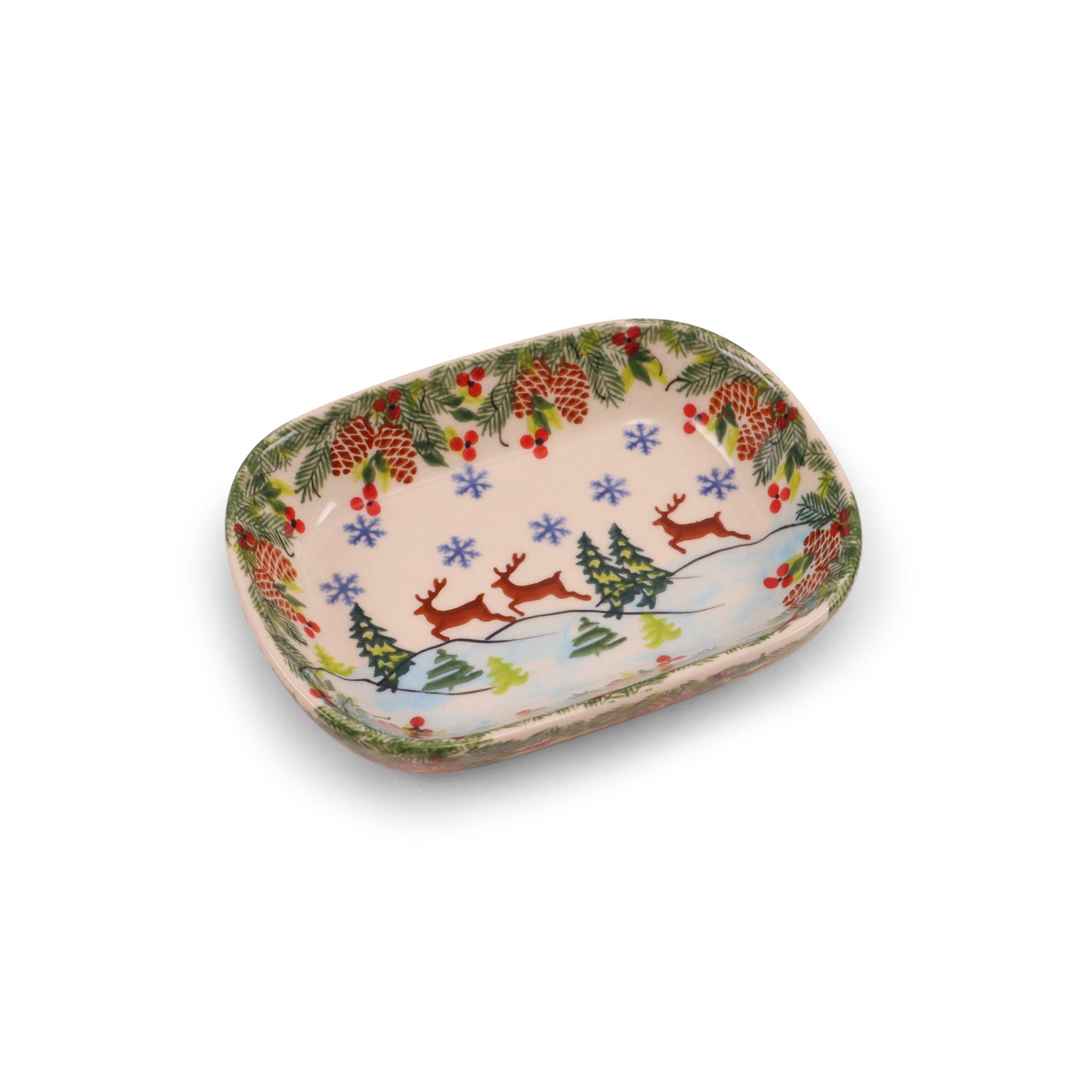 4.5"x6" Butter Dish. Pattern: Reindeer