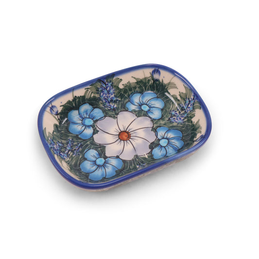 4.5"x6" Butter Dish. Pattern: Cool Blues