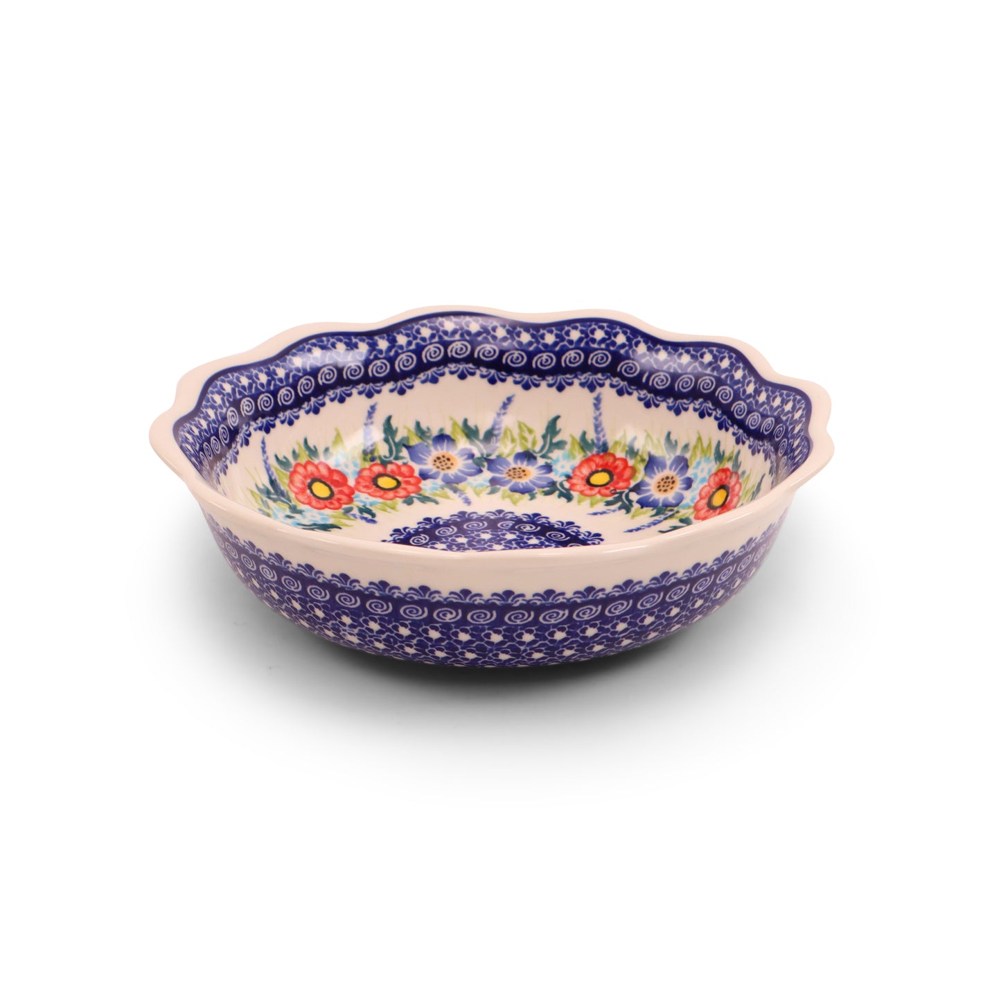 8.5"x2.5" Ruffle Shallow Bowl.Pattern: Summer Wreath