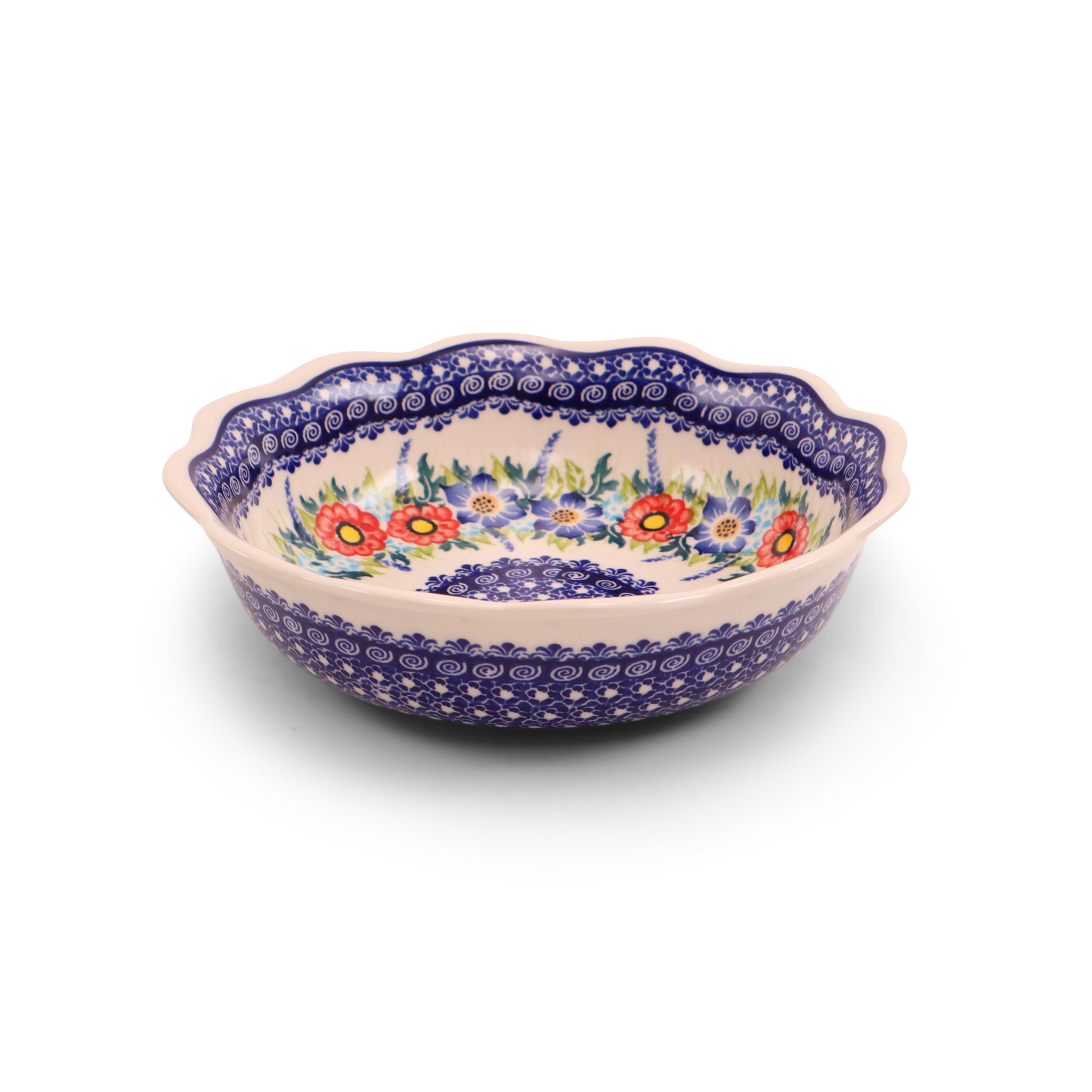 8.5"x2.5" Ruffle Shallow Bowl.Pattern: Summer Wreath