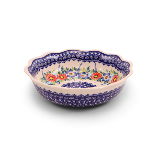 8.5"x2.5" Ruffle Shallow Bowl.Pattern: Summer Wreath