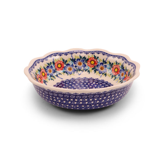 8.5"x2.5" Ruffle Shallow Bowl.Pattern: Summer Crown