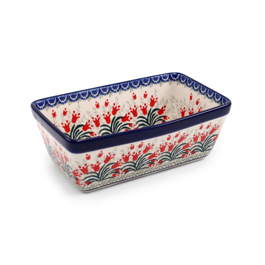 5"x8"x3" Loaf Baker.Pattern: Crimson Bells