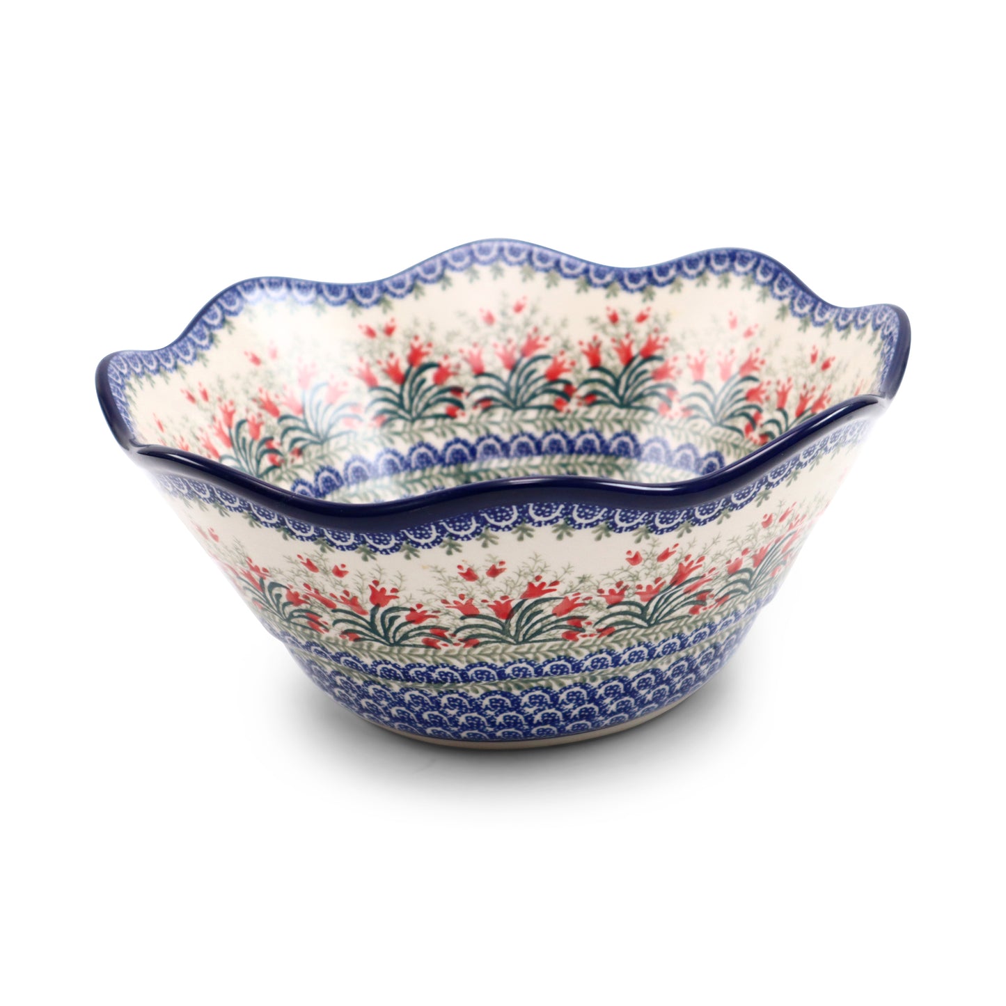 11.5"x6" Waved Mixing Bowl.Pattern: Crimson Bells