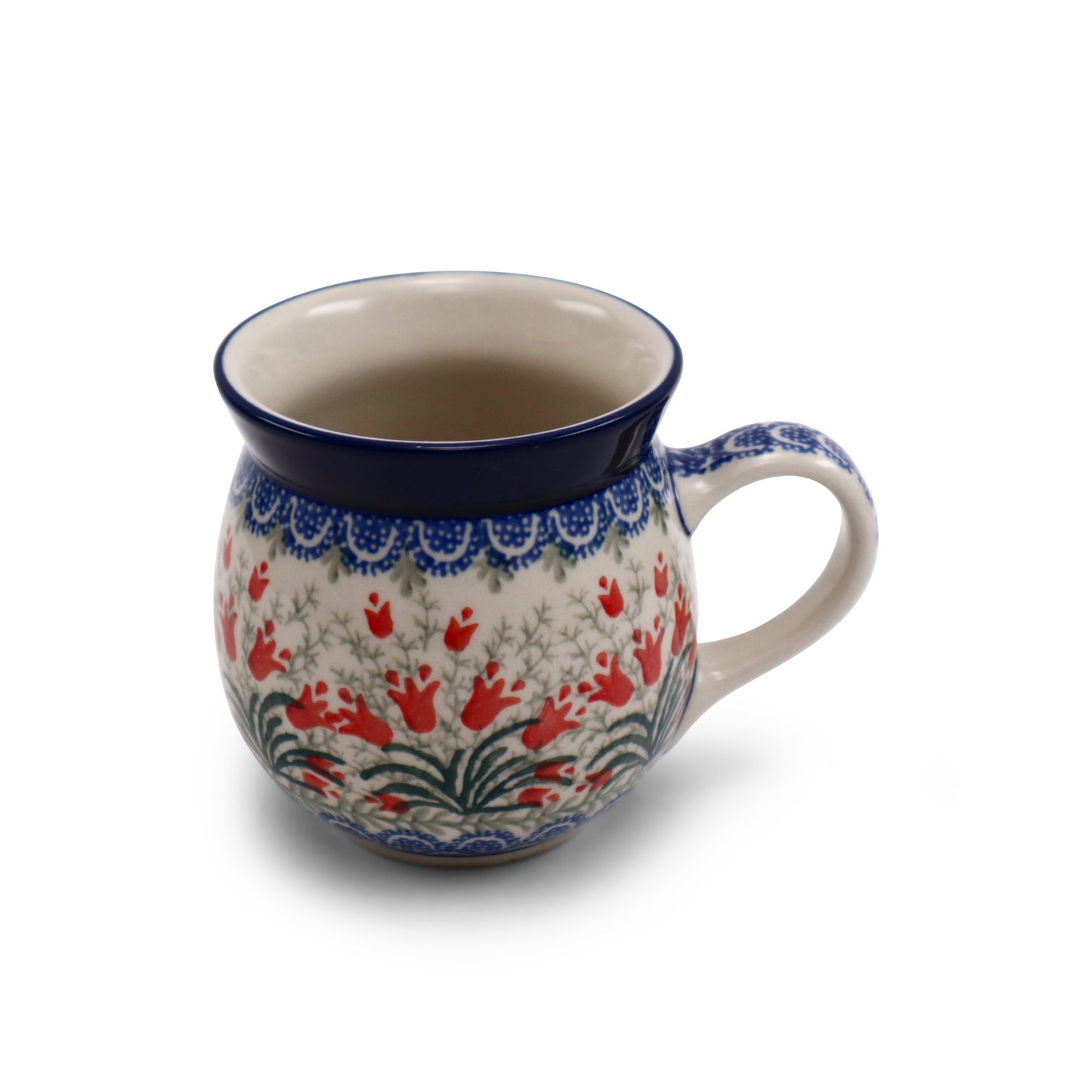 16oz Belly Mug.Pattern: Crimson Bells
