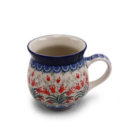 16oz Belly Mug.Pattern: Crimson Bells