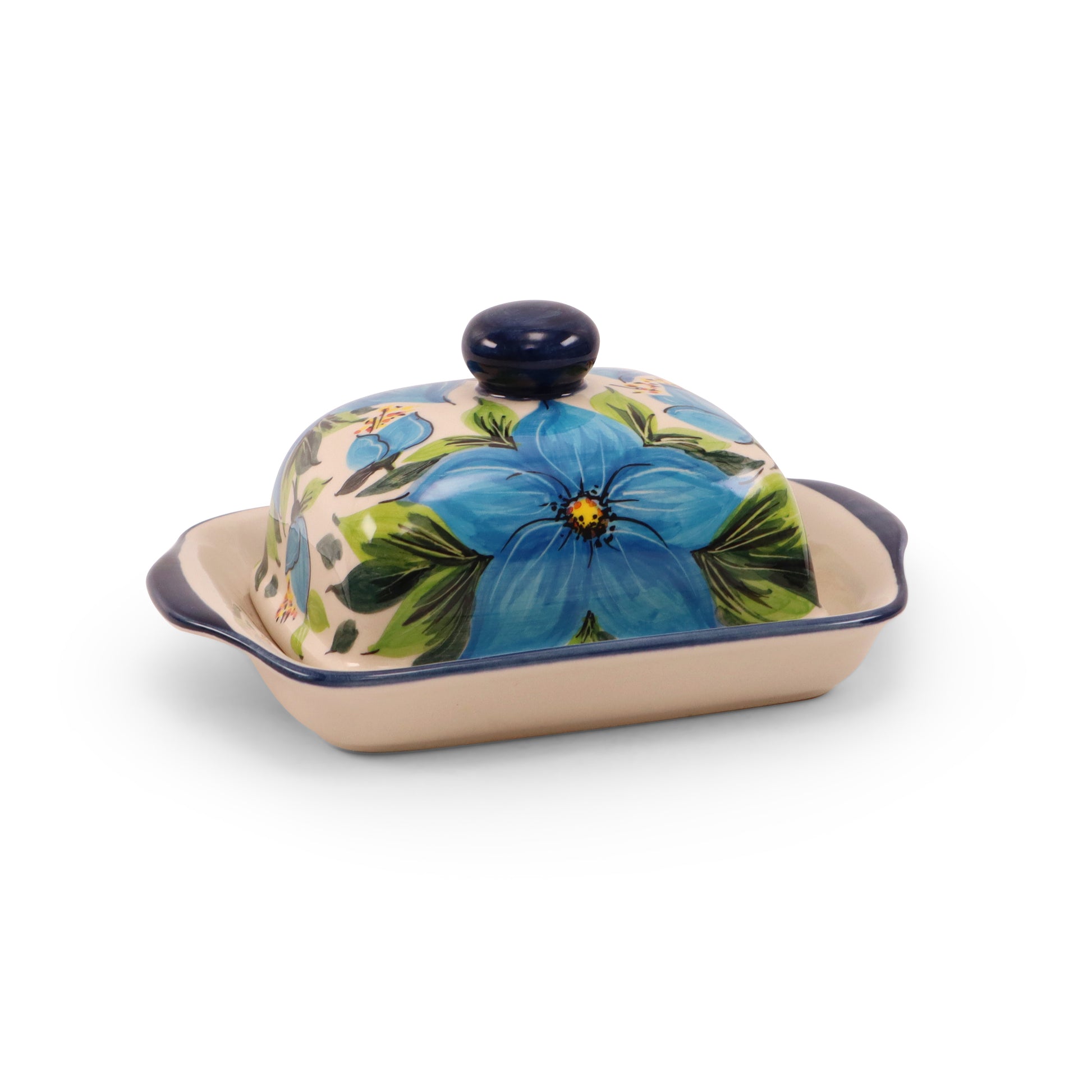 7"x6" Butter Dish. Pattern: Blue Lily