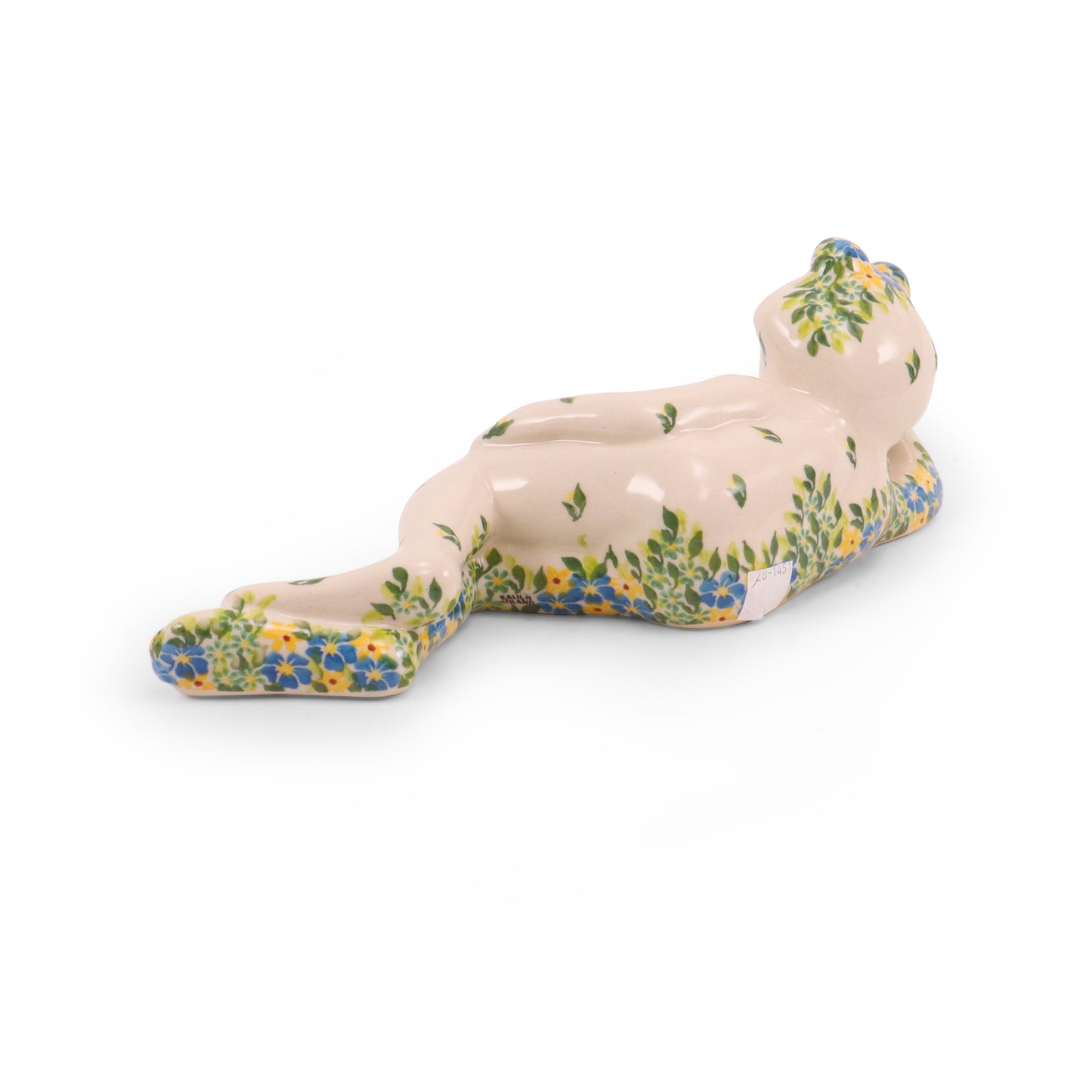 10.5" Lounging Frog Figurine. Pattern: Spring Picnic