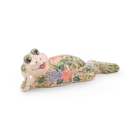 10.5" Lounging Frog Figurine. Pattern: Cotton Candy
